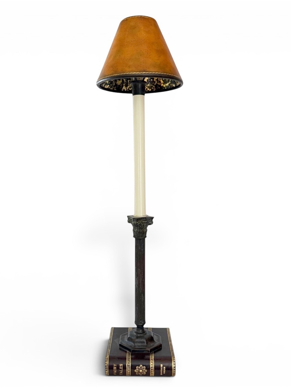 Maitland Smith Book Corinthian Column Table Lamp Leather Base and Shade 28 1/4”